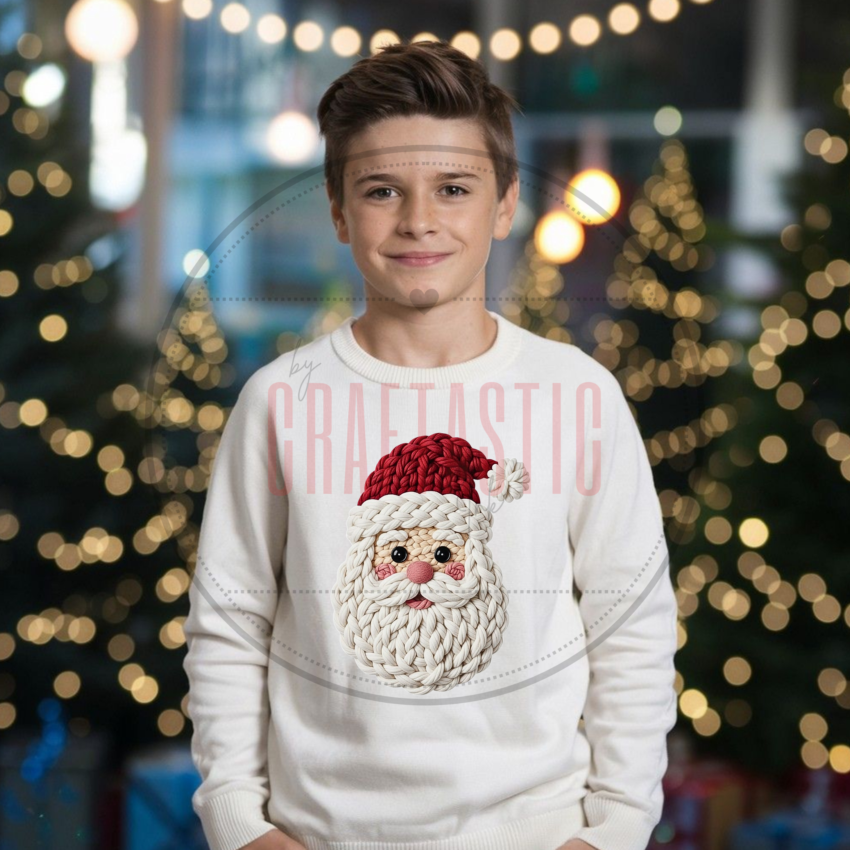 Crochet Faux Yarn Christmas Santa Sweatshirt & Digital PNG | Holiday Sublimation & DIY Design