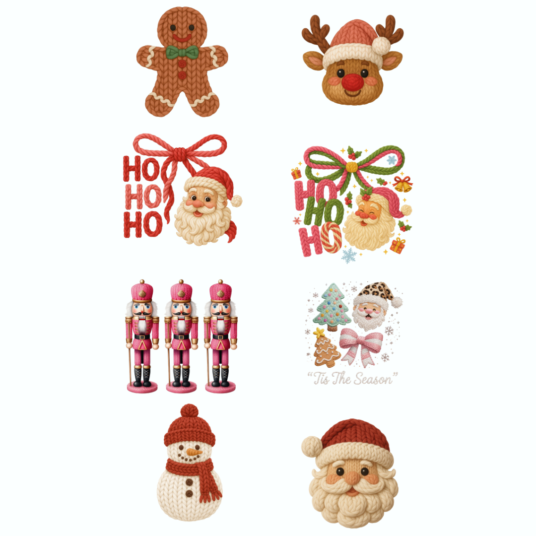 Crochet Yarn Christmas Bundle PNG | Faux Yarn Holiday Designs | Cozy Christmas Craft Bundle | Digital Download