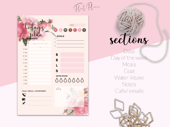 "Floral Daily Planner Printable – Undated A4 & Letter Sizes | Schedule, Gratitude, Meal Planning Template"-Craftastic Ink
