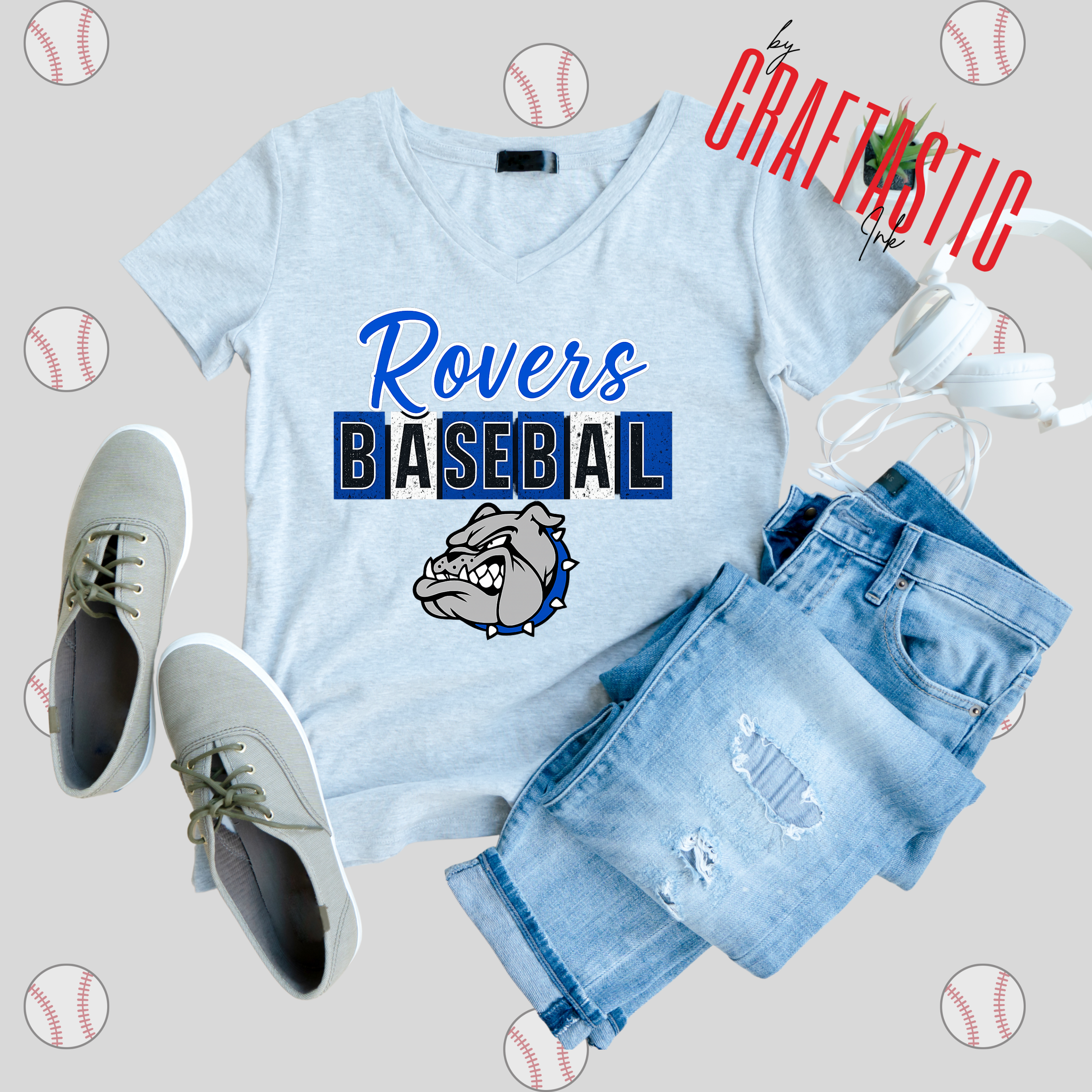 Rovers Baseball shirt with bulldog mascot – blue team spirit tee