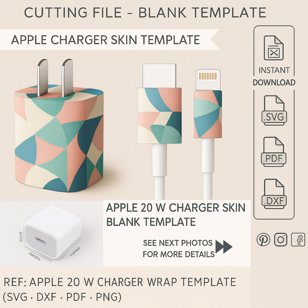 AMA- Apple 20W Power adapter skin template svg, usb-c iPhone Charger wrap Template, Svg, Png, PDF, usb-c iPhone Charger Template Wrap