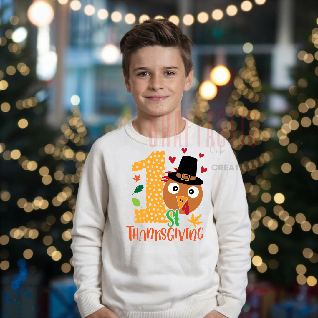 First Thanksgiving Sweatshirt & Digital PNG | Cute Turkey Baby’s 1st Thanksgiving Design | Digital Download