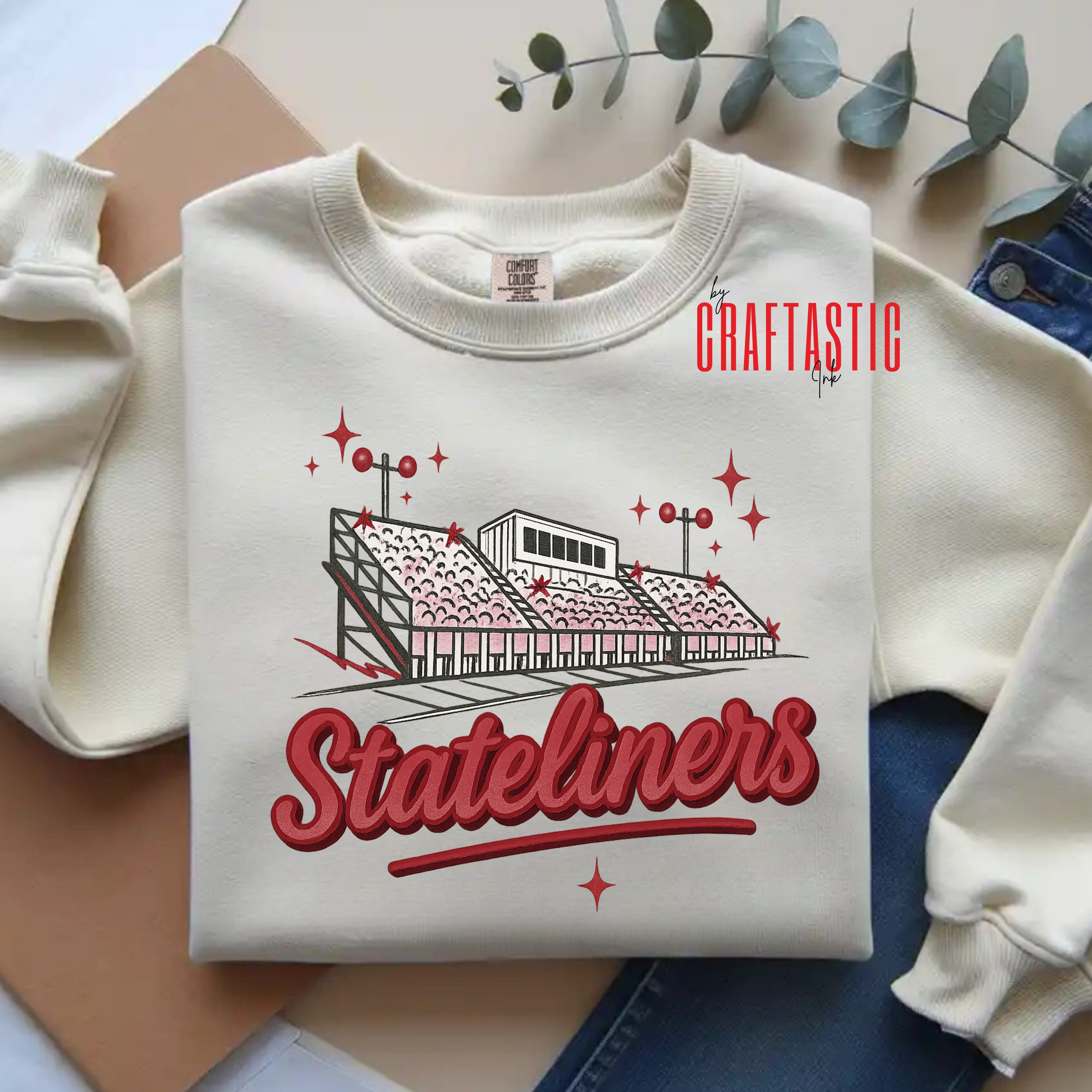 Stateliners Stadium School Spirit Sweatshirt in Red and White