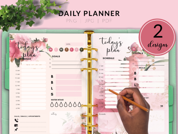 "Floral Daily Planner Printable – Undated A4 & Letter Sizes | Schedule, Gratitude, Meal Planning Template"-Craftastic Ink