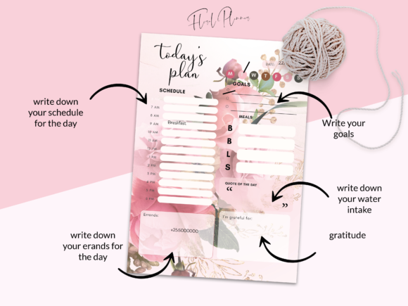 "Floral Daily Planner Printable – Undated A4 & Letter Sizes | Schedule, Gratitude, Meal Planning Template"-Craftastic Ink