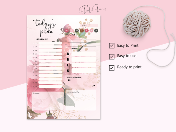 "Floral Daily Planner Printable – Undated A4 & Letter Sizes | Schedule, Gratitude, Meal Planning Template"-Craftastic Ink