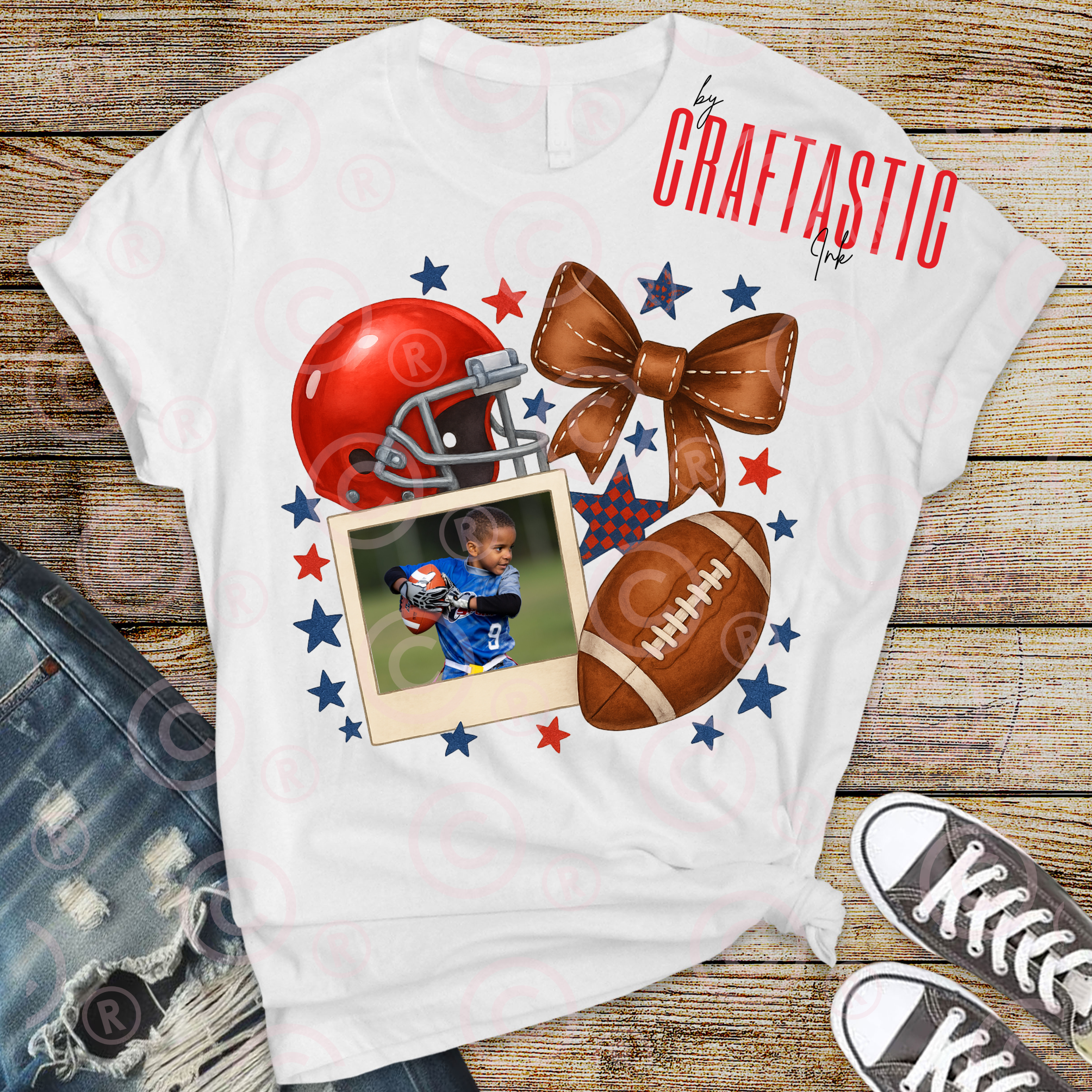 “Custom white cotton t-shirt with printed football photo”

“Close-up of DTG printed football action shot on a tee”

“Football team photo printed on a tee front-view”

“Detail of photo print quality on white shirt fabric”