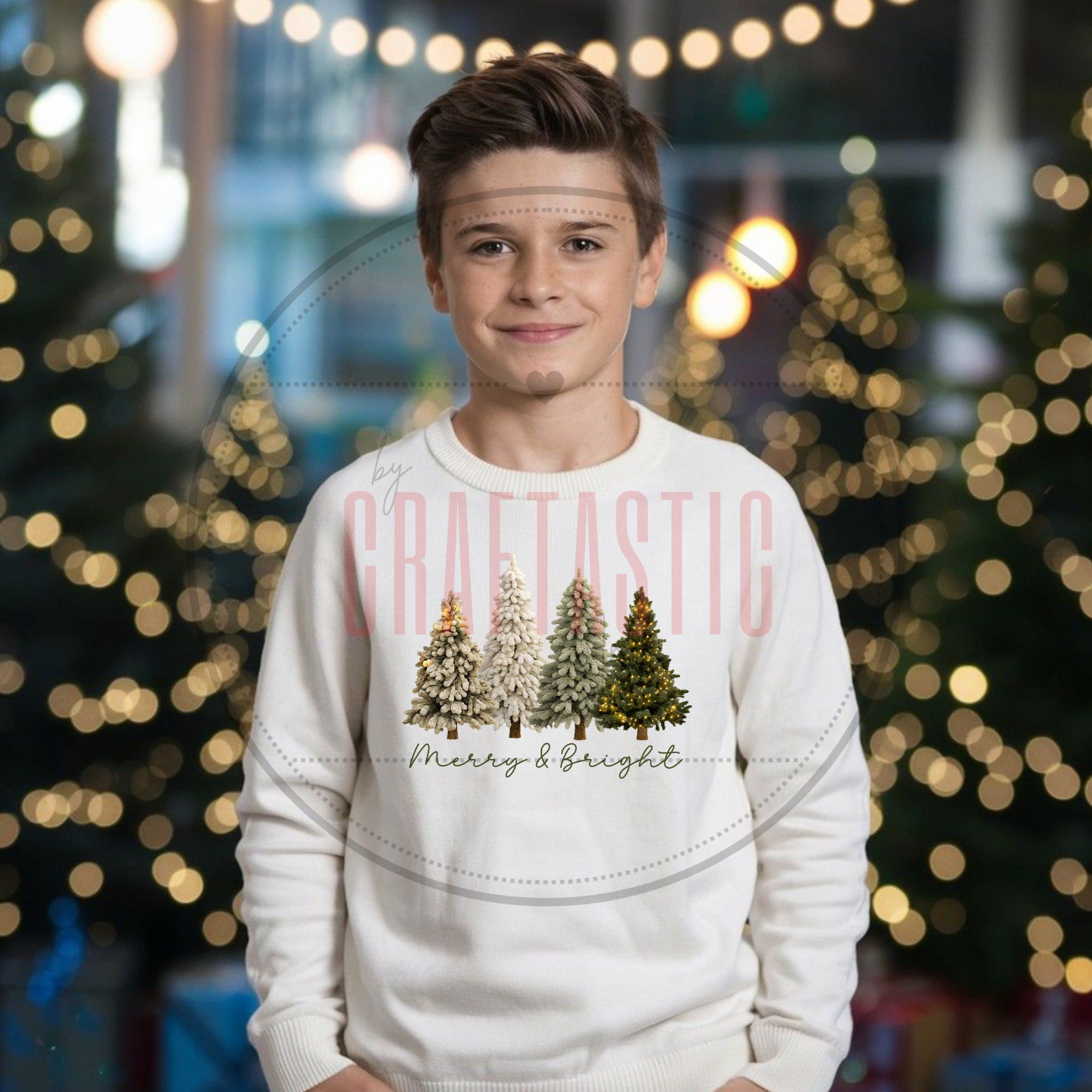 Merry and Bright Faux Yarn Christmas Sweatshirt & PNG Design